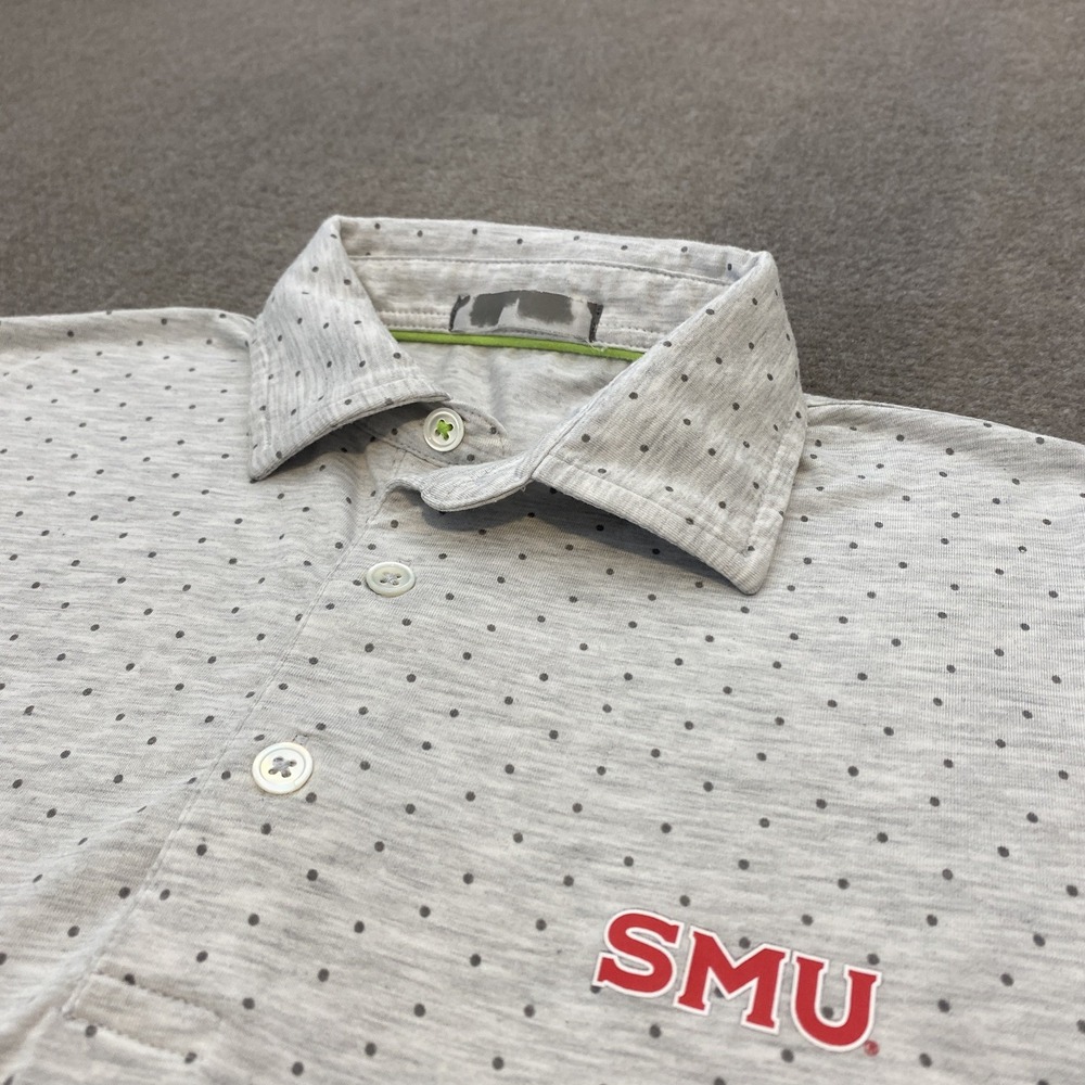 SMU Mustangs Shirt Mens S Gray Polka Dots Basketball ACC Polo TASC Performance